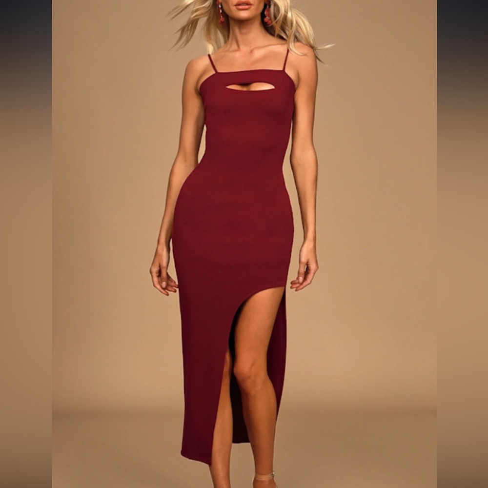 Lulu's Burgundy Cutout Dress Middi Dress
